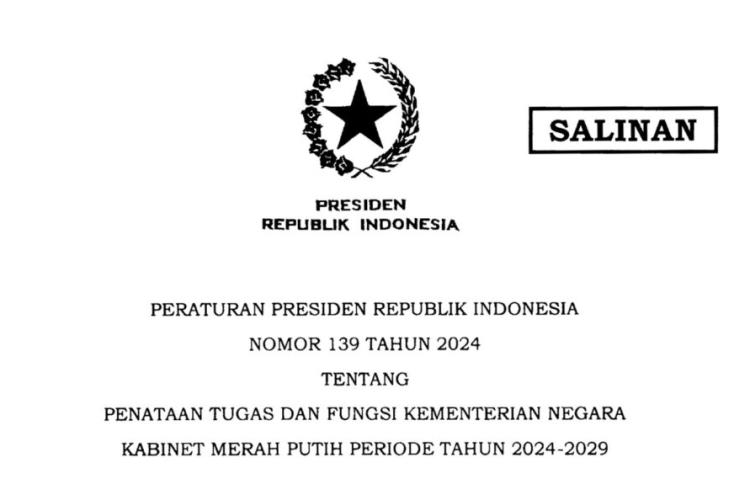 Inilah Daftar Nama Kementerian Negara Kabinet Merah Putih