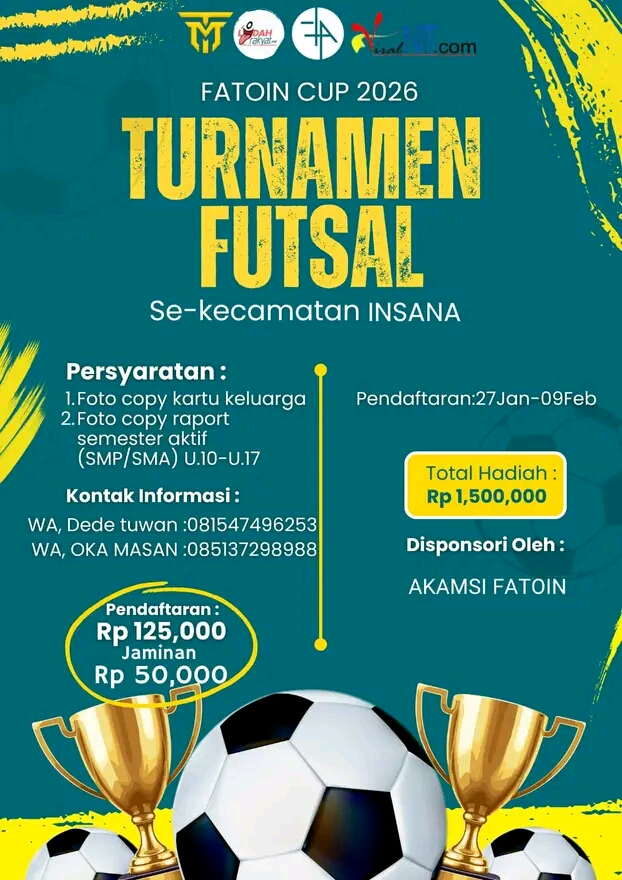 Pendaftaran Turnamen Futsal Fatoin Cup 2026 Resmi Ditutup, Antusiasme Masyarakat Menguatkan Semangat Pemuda