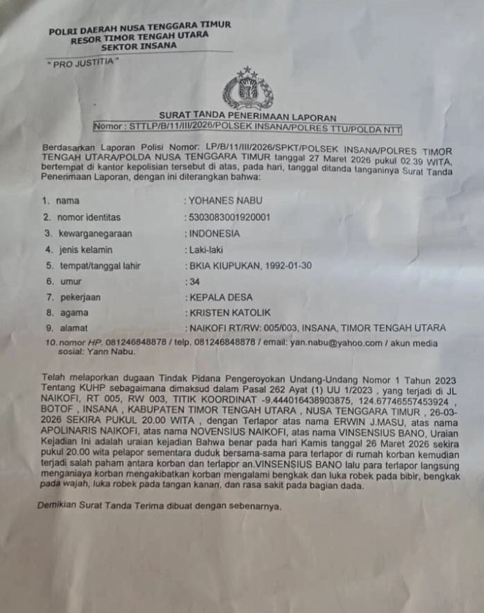 [ID] Kepala Desa di TTU Jadi Korban Pengeroyokan, Wajah Bengkak dan Luka Robek Usai Dianiaya