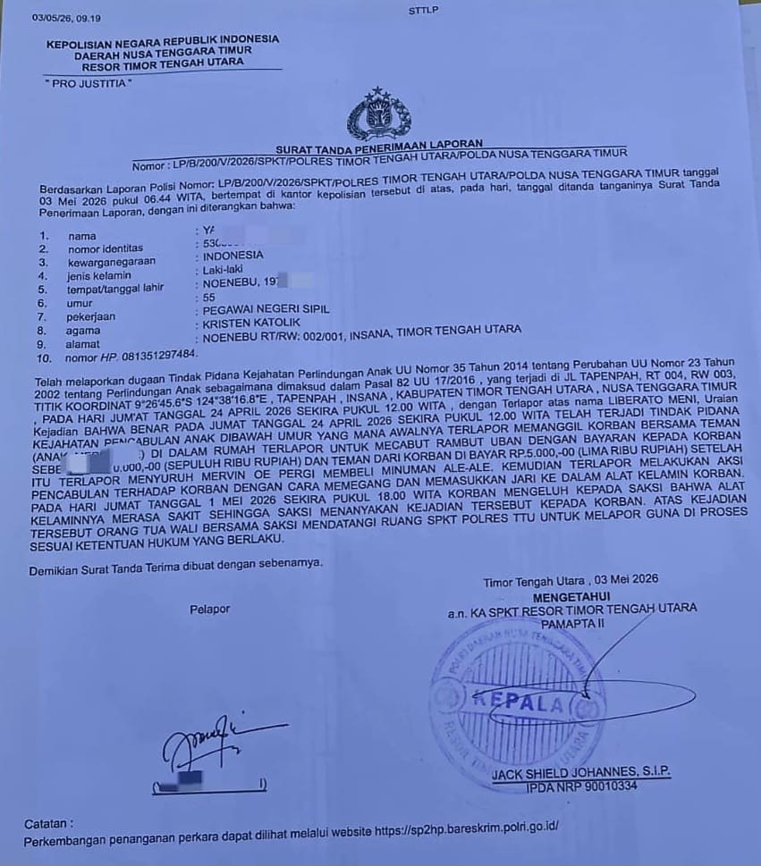 [ID] Dugaan Pencabulan Anak di TTU Dilaporkan ke Polisi, Terlapor Terancam UU Perlindungan Anak
